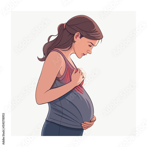 Pregnant Woman with Chest Pain Illustration: Health, Pregnancy, and Medical Concept