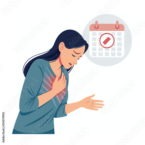 Woman Experiencing Chest Pain Related to Her Period or Heartburn Issue