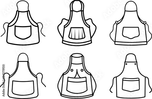 Set of Apron black outline vector and illustration, coloring book page
