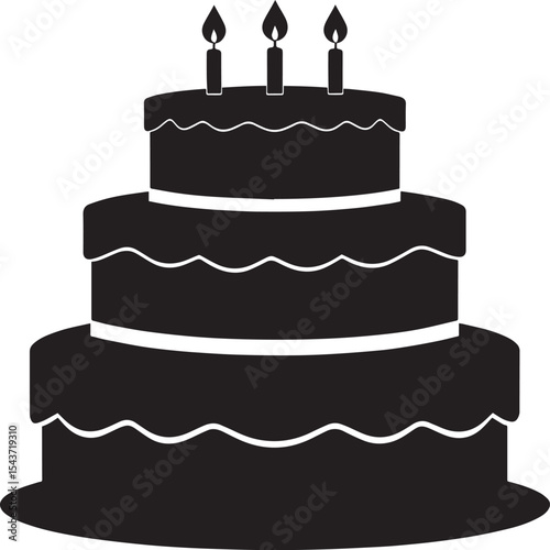Celebration Cake Silhouette in Black | Party Dessert Icon Illustration Vector Format