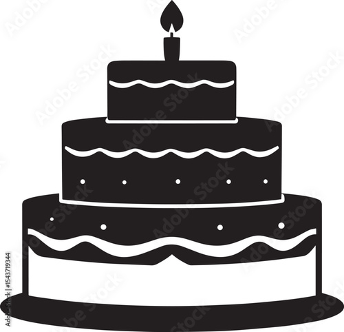 Celebration Cake Silhouette in Black | Party Dessert Icon Illustration Vector Format