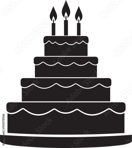 Celebration Cake Silhouette in Black | Party Dessert Icon Illustration Vector Format