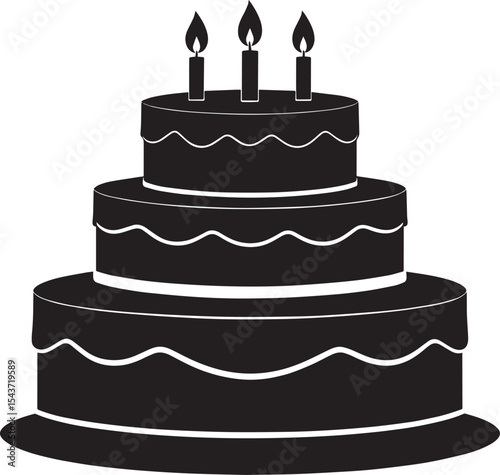 Celebration Cake Silhouette in Black | Party Dessert Icon Illustration Vector Format