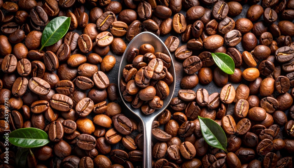 Fototapeta premium coffee beans and a spoon of roasted arabica