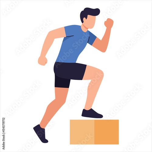 Man Doing Step-Up Exercise Vector - Athlete Training Legs and Glutes for Strength, Cardio, and Functional Fitness