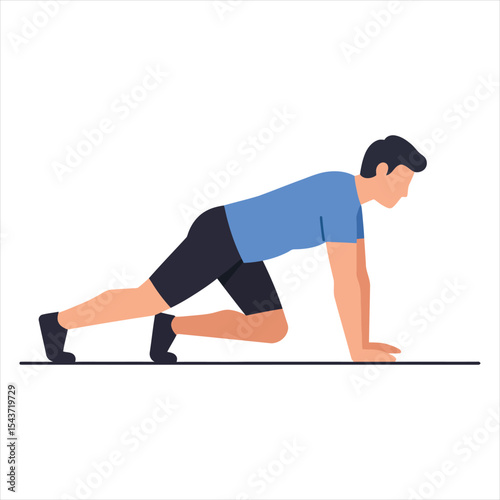 Man in Bear Crawl Position Vector - Fitness Athlete Performing Animal Flow Exercise for Full Body Strength and Agility