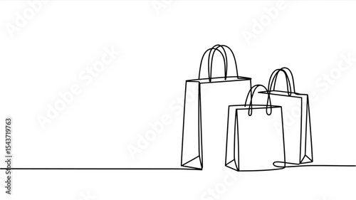 Three shopping bags continuous line drawing