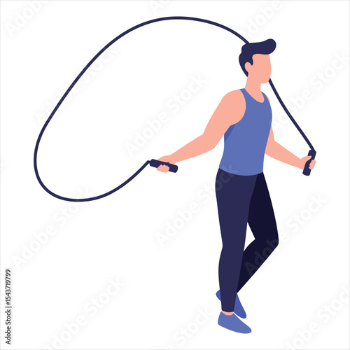 Man Jump Roping Vector Illustration - Active Male Exercising and Training for Health and Fitness Graphics in Modern Flat Style for Web, App, and Design Projects