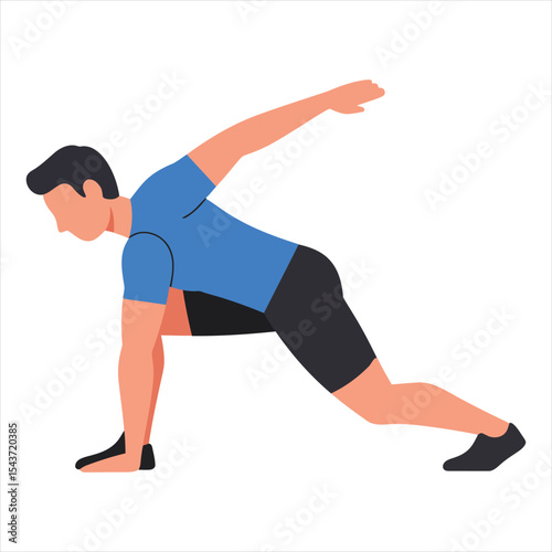 Man Performing Dynamic Lunge Stretch Vector - Fitness Athlete Warming Up for Exercise and Mobility Training
