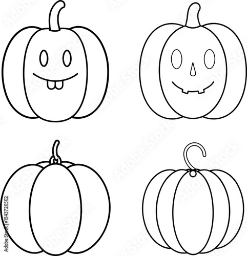Autumn Pumpkin Variety with Leaves Halloween Line Art Clipart Bundle Set 12