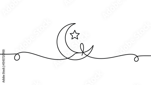 Crescent moon and star continuous line art