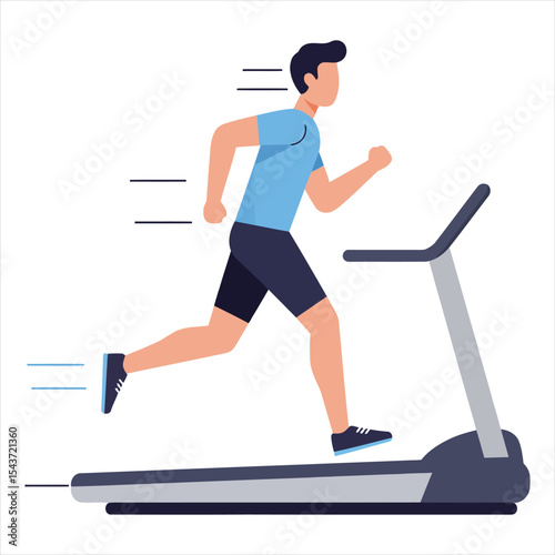 Man Running on Treadmill Vector Illustration - Indoor Exercise, Fitness, and Healthy Lifestyle Graphics in Modern Flat Style for Gym, Web, and App Design