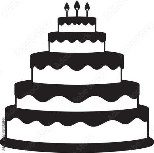 Celebration Cake Silhouette in Black | Party Dessert Icon Illustration Vector Format