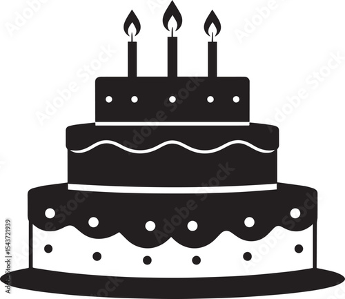 Celebration Cake Silhouette in Black | Party Dessert Icon Illustration Vector Format