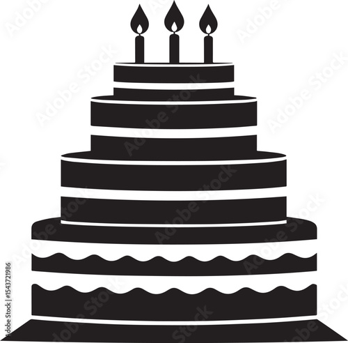 Celebration Cake Silhouette in Black | Party Dessert Icon Illustration Vector Format