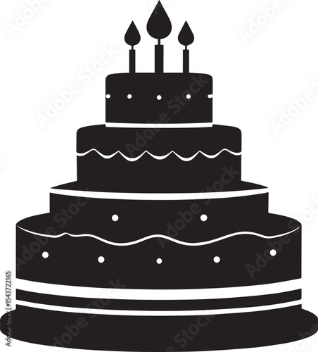 Celebration Cake Silhouette in Black | Party Dessert Icon Illustration Vector Format