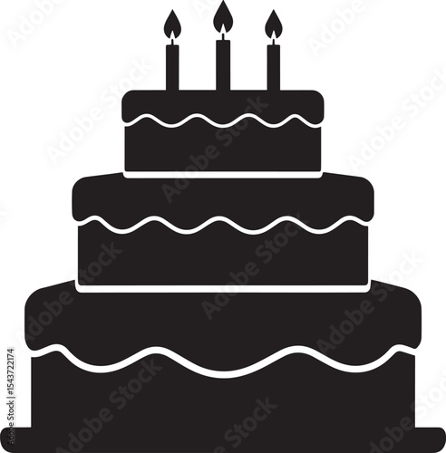 Celebration Cake Silhouette in Black | Party Dessert Icon Illustration Vector Format