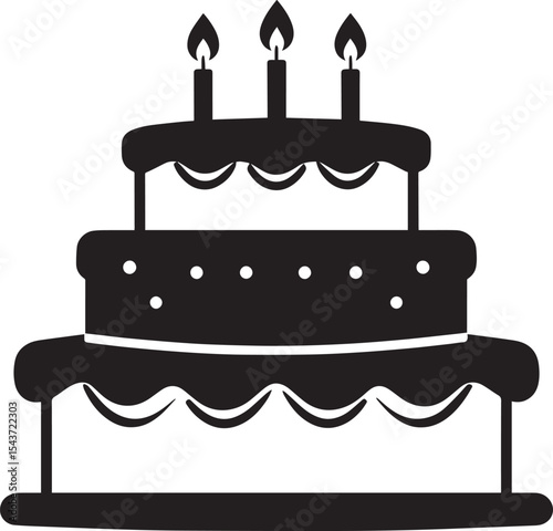 Celebration Cake Silhouette in Black | Party Dessert Icon Illustration Vector Format