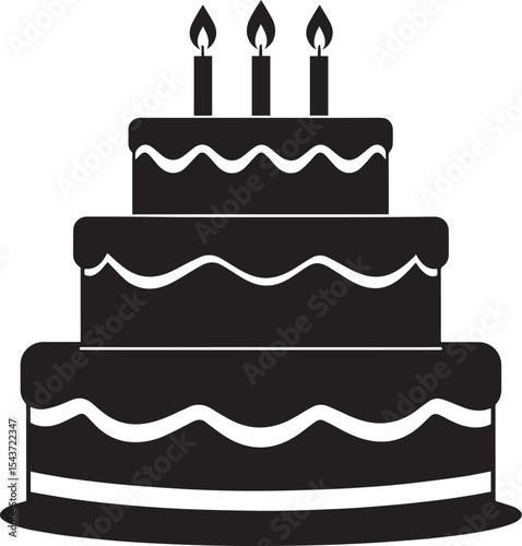 Celebration Cake Silhouette in Black | Party Dessert Icon Illustration Vector Format