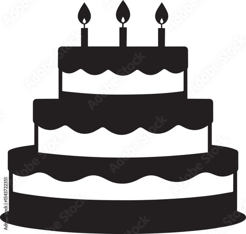 Celebration Cake Silhouette in Black | Party Dessert Icon Illustration Vector Format