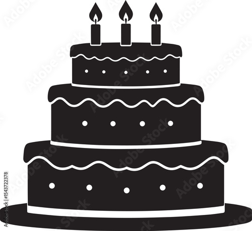 Celebration Cake Silhouette in Black | Party Dessert Icon Illustration Vector Format