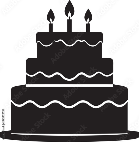 Celebration Cake Silhouette in Black | Party Dessert Icon Illustration Vector Format