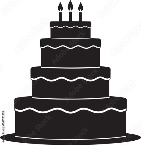 Celebration Cake Silhouette in Black | Party Dessert Icon Illustration Vector Format