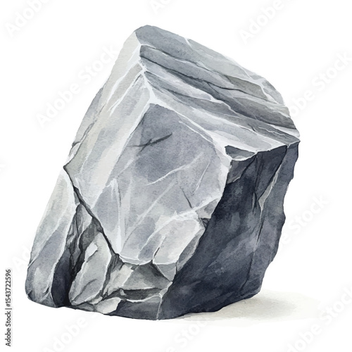 Watercolor style single gray rock illustration on transparent background vector png