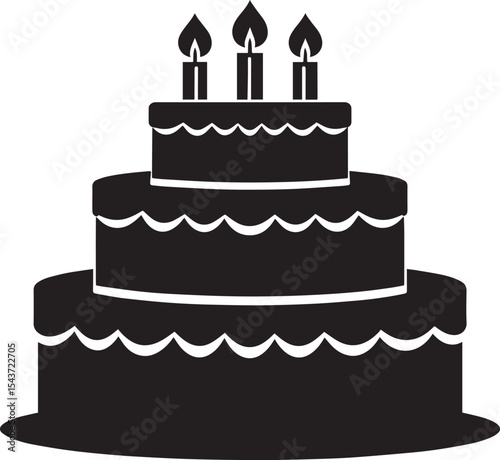 Celebration Cake Silhouette in Black | Party Dessert Icon Illustration Vector Format