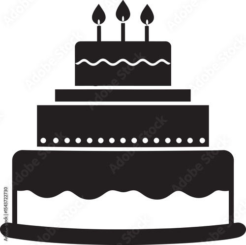 Celebration Cake Silhouette in Black | Party Dessert Icon Illustration Vector Format