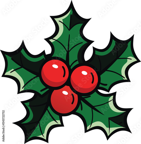 Festive Christmas holly with red berries and green leaves, a classic winter holiday decoration
