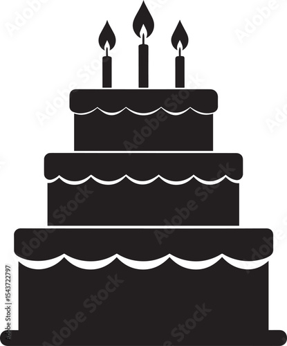 Celebration Cake Silhouette in Black | Party Dessert Icon Illustration Vector Format