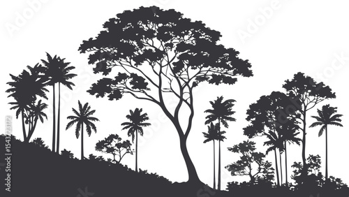 Silhouette of Trees in Forest – Scenic Woodland Vector Illustration