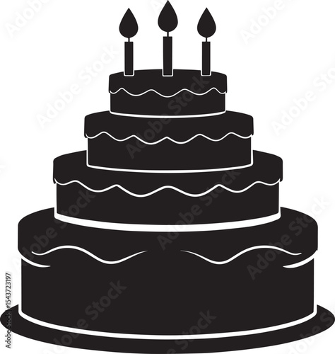 Celebration Cake Silhouette in Black | Party Dessert Icon Illustration Vector Format