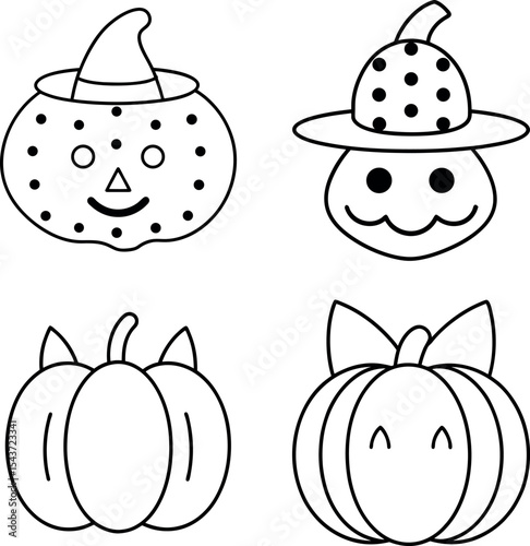 Pumpkin Emotions Angry and Happy Faces Halloween Line Art Bundle Set 16