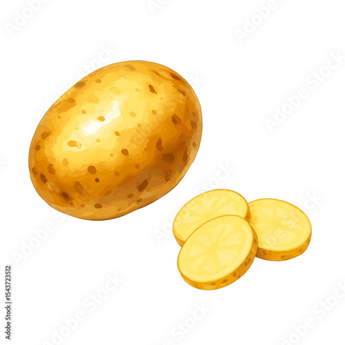 Whole and Sliced Yellow Potato Illustration