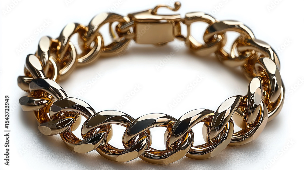 Obraz premium Elegant golden chain bracelet showcasing smooth links with polished finish against a subtle white background
