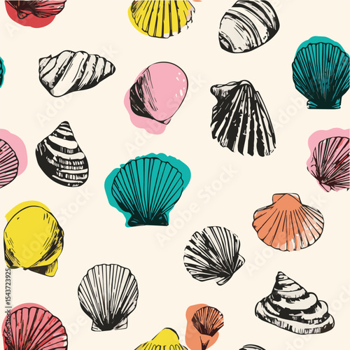 Seamless pattern of seashells with Mediterranean Italian style