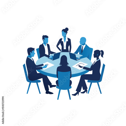 Group Meeting in Conference Room – Business Discussion Illustration

