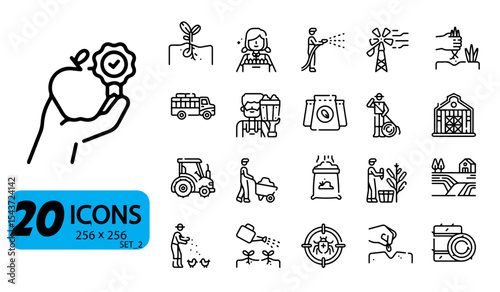 Agriculture and Farming Line Icons Set for UI/UX Design and Infographics