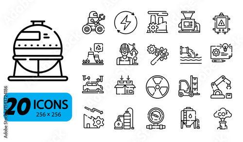 Industrial Process Icons Set: Manufacturing, Engineering, and Automation