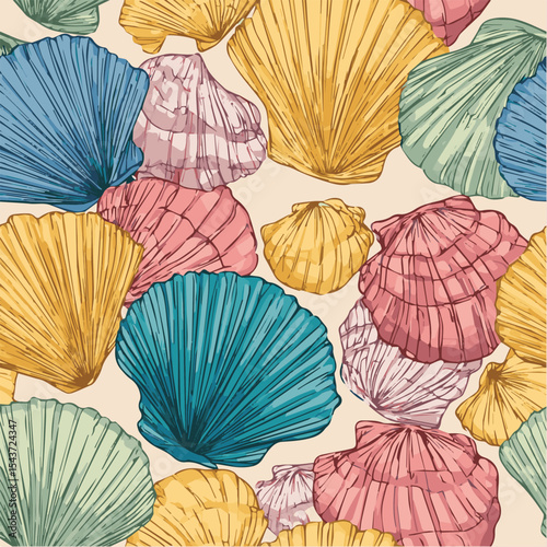 Seamless pattern of seashells with Mediterranean Italian style