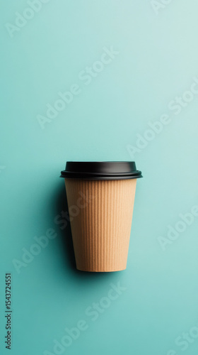 Coffee cup against a teal background showcasing simple and minimalist design in casual settings
