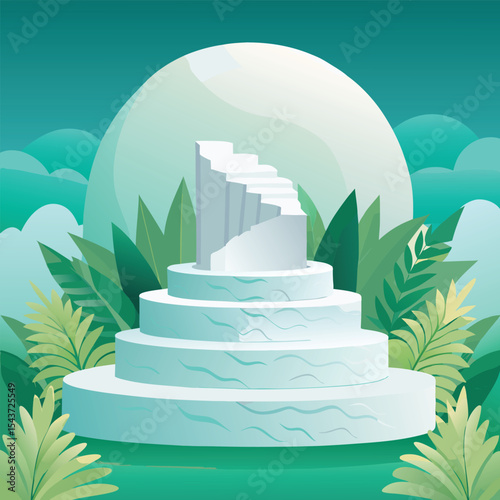 Teal Green Background White Textured Rock Product Podium