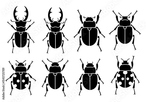 Vector collection of isolated beetle silhouettes on white background