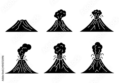 Vector various volcano icons isolated on white background