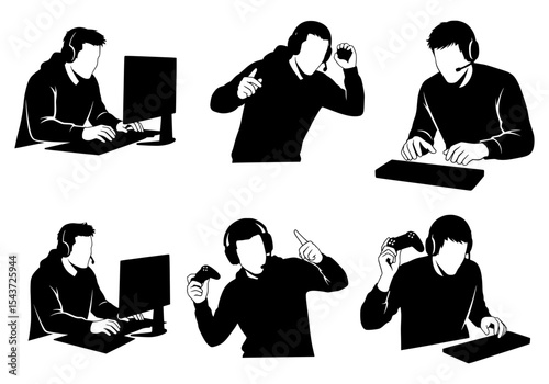 Vector set of gamer icons isolated on white background