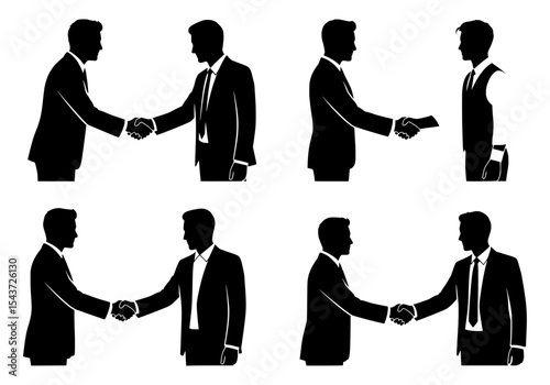 Vector silhouettes of businessmen shaking hands, isolated on white background