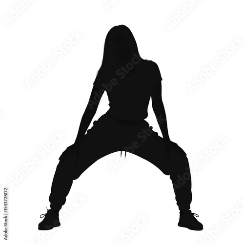 Hip Hop Girl Squatting Silhouette Vector

