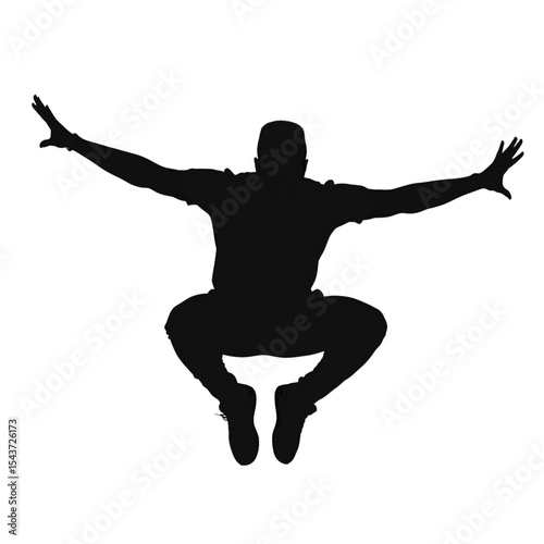 Jumping Man with Arms Spread Silhouette Vector


